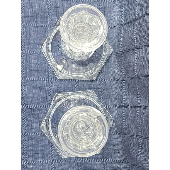 Vintage Set Of 2 Pressed Glass Clear Candle Stick Holders‎ Candle Holders - Picture 3 of 8